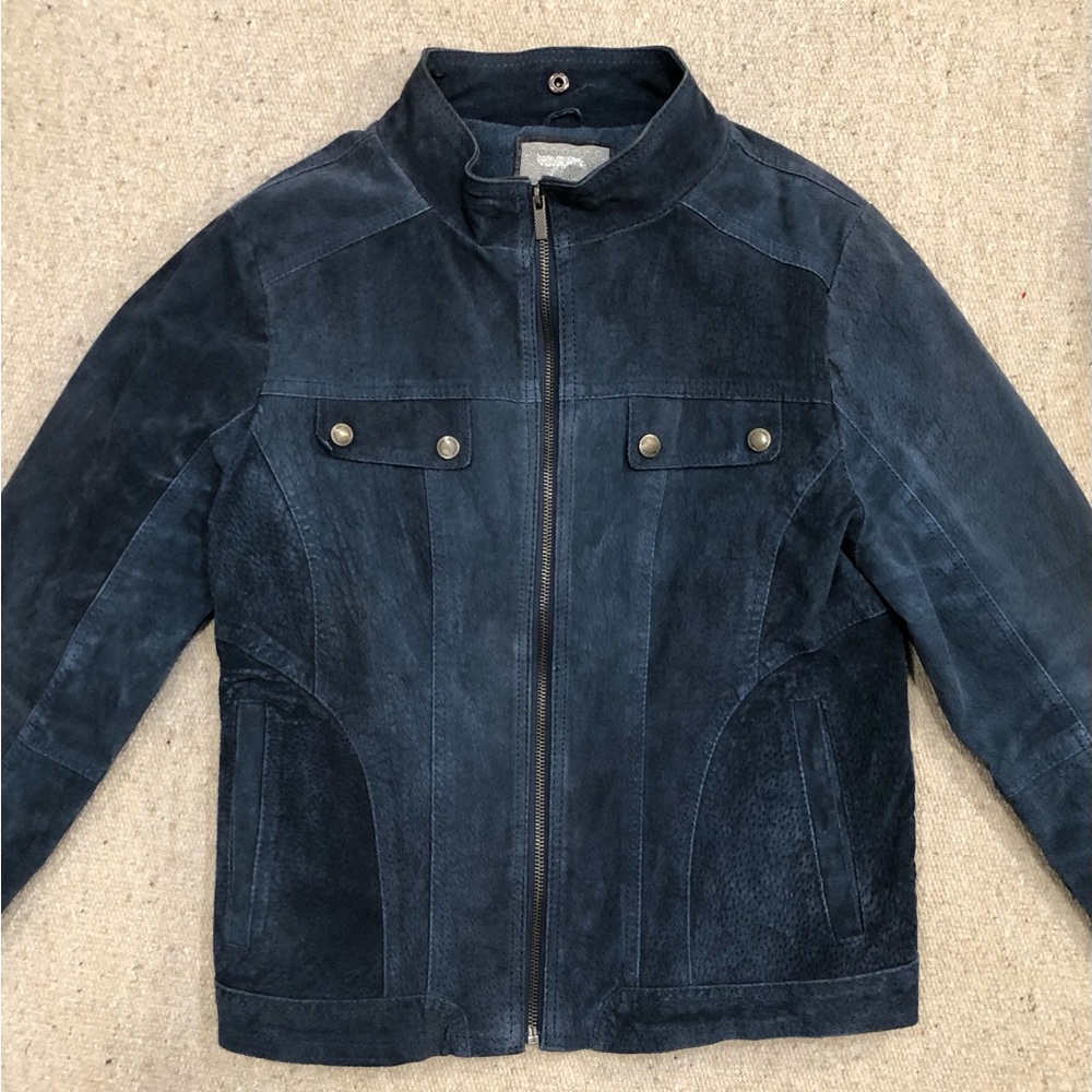 Genuine Leather Suede Jacket, Blue